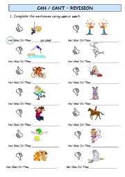 English Worksheet: CAN / CANT - SENTENCES