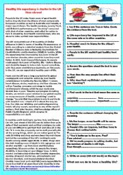 English Worksheet: Healthy life expectancy is shorter in the UK than abroad + key