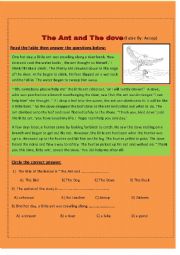 English Worksheet: The Ant and The Dove