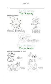 English Worksheet: Numbers and animals