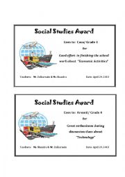 English Worksheet: social studies award