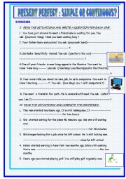 English Worksheet: present perfect simple or continuous :exercises