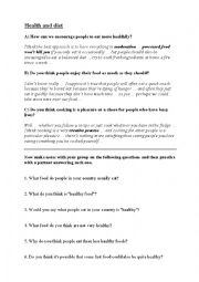 English Worksheet: Health and diet IELTS part 3 questions