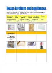 English Worksheet: House furniture and appliances