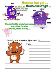 English Worksheet: Monster - have, has got and verb to be