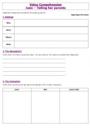 English Worksheet: Juno - telling her parents