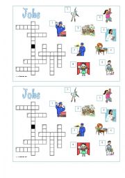 English Worksheet: Jobs crossword + key