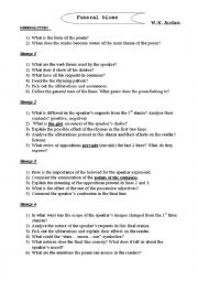 English Worksheet: FUNERAL BLUES