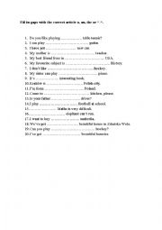 English Worksheet: Articles