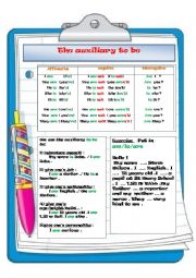 English Worksheet: Auxiliary to be