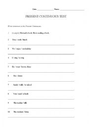 English Worksheet: Present Continuous Test