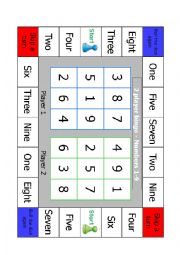 English Worksheet: 2 player bingo - numbers 1-9