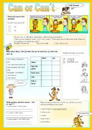 English Worksheet: Can or Cant Ws for kids