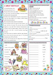 English Worksheet: A Great Birthday (Party Time - Reading)