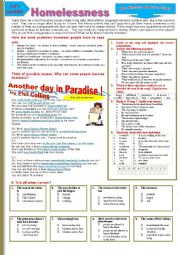 English Worksheet: Phil collins, HOMELESSNESS - Another day in paradise by Phil Collins. Multi-activity worksheet.