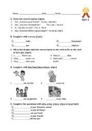 English Worksheet: Quiz 1st year