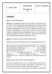 English Worksheet: remedial work for 3rd form pupils (mid - term test 2)