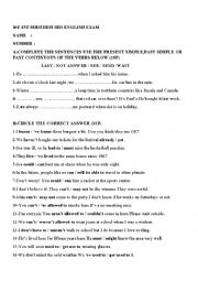 English Worksheet: an exam for language classes in Turkey