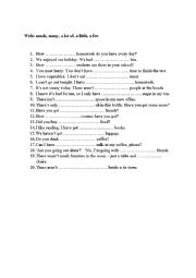 English Worksheet: Much, many, a lot of, a few, a little