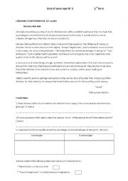 English Worksheet: End of term test n3 1st form (first part)
