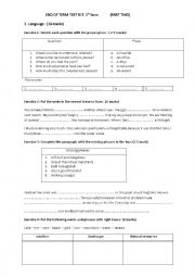 English Worksheet: End of term test n3 1st form (Second part)