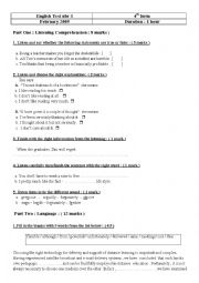 English Worksheet: English test nbr2 4th form