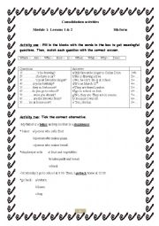 English Worksheet: Consolidation Activities     8th form