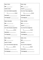 English Worksheet: name, country, nationality 