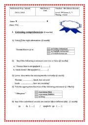 English Worksheet: Mid term 2 test 7th form