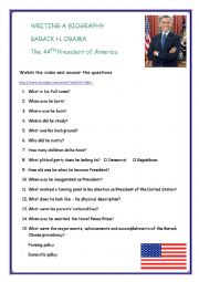 English Worksheet: Writing a biography - B.Obama - Video session