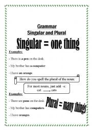 English Worksheet: Singular and Plural