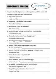 English Worksheet: Reported speech