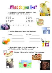 English Worksheet: What do we like to eat?