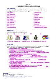 English Worksheet: Phrasal Verbs Using Up and Down