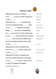 HALLOWEEN NIGHT SONG GAP-FILLING WORKSHEET