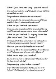 English Worksheet: Music and music preferences pairwork discussion activity