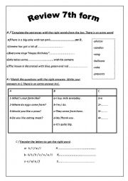 English Worksheet: revision for 7th form tunisian pupils (module 3)