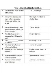 English Worksheet: The London Attractions QUIZ