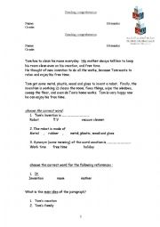 English Worksheet: reading comprehension invention