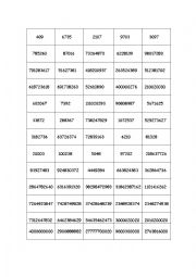 English Worksheet: large numbers cards