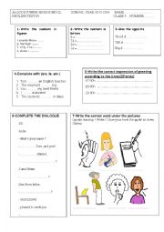 English Worksheet: first exam 9th grade