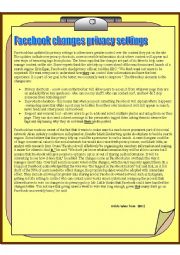 English Worksheet:                              a test on facebook