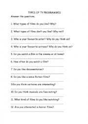 English Worksheet: tv programmes