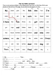 English Worksheet: Find the hidden sentences