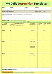 English Worksheet: A nice daily lesson plan template for novice teachers