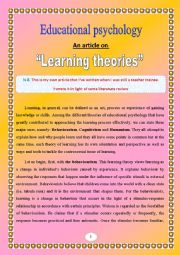 English Worksheet: An interesting article on Learning theories (5 pages for novice teachers)