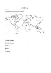 English Worksheet: five continents