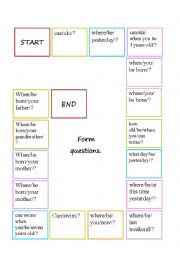 English Worksheet: Boardgame can/could/was/were