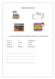 English Worksheet: Prepositions in, on, under, behind