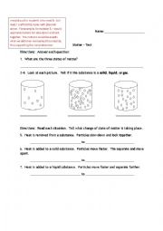 English Worksheet: Matter Test for grade 6